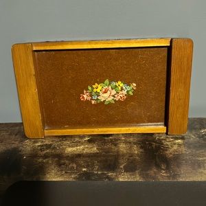 Vintage flowered wooden felt serving tray